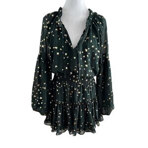 Buddy Love Green with Gold Foil Star ZoZo Flowy Mini Dress I L